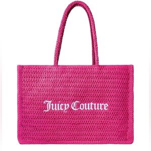 Juicy Couture Hot Pink Woven Tote Bag Embroidered Logo Beach Shopper
